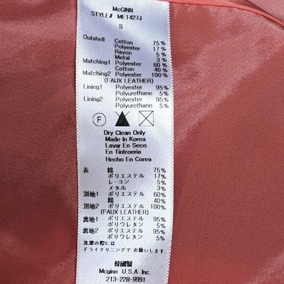 McGinn Blue & White Stripped Tweed Moto Jacket Studded Faux Leather Trim Sz S - Picture 15 of 15